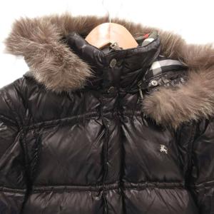 BURBERRY BLACK LABEL ダウンジャケット 裏地チェック フォックスファー M ブラック
