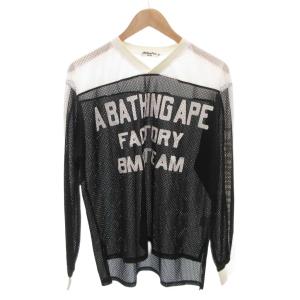 A BATHING APE 90S ヴィンテージ BMX TEAM メッシュカットソー Vネック バイカラー 長袖 M 白 ホワイト