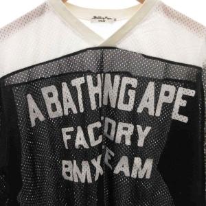 A BATHING APE 90S ヴィンテージ BMX TEAM メッシュカットソー Vネック バイカラー 長袖 M 白 ホワイト
