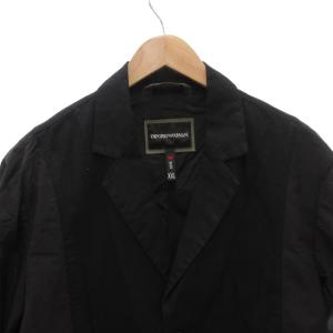 EMPORIO ARMANI テーラードジャケット 麻 リネン 切替 XXL 黒 ブラック /FF GY62