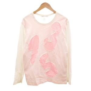 Tシャツ 長袖 ギンガムチェック L 白 ホワイト ピンク /JS GY62