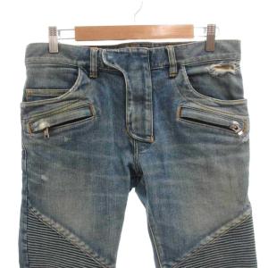 BALMAIN バイカーデニム パンツ ダメージ加工 30 インディゴ