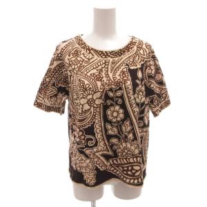 FASHIONＴシャツ カットソー 総柄 半袖 LL 茶 ブラウン /FF GY62