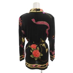 LEONARD FASHION カットソー 花柄 シルク混 ハイネック 長袖 L 黒 ブラック /FF GY62