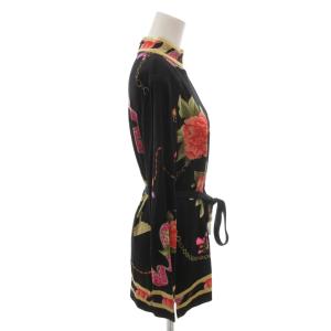 LEONARD FASHION カットソー 花柄 シルク混 ハイネック 長袖 L 黒 ブラック /FF GY62