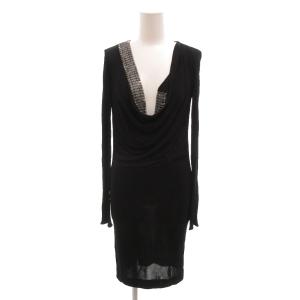 ワンピース 長袖 ドレープネック ラインストーン装飾 34 黒 ブラック /YJ GY62