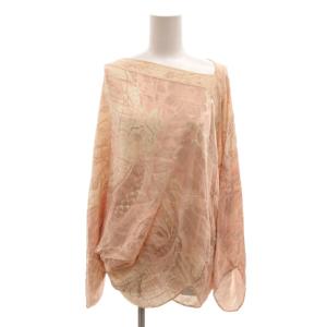 ブラウス シルク 総柄 アシンメトリーネック 長袖 38 ペールピンク /YJ GY62