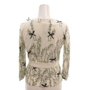 Blumarine 美品 アンサンブルニット カーディガン ノースリーブ リボン 花柄 40 白 ホワイト 緑 グリーン /YJ