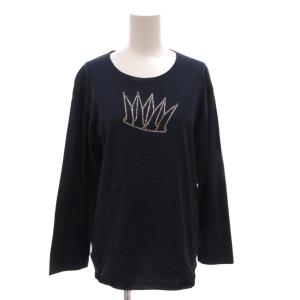 クラウン ロンT Ｔシャツ カットソー ビジュー 長袖 M 紺 ネイビー  /FF GY62