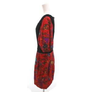 BALENCIAGA ヴィンテージ ワンピース 花柄 ベロア パフスリーブ スクエアネック 9 赤 レッド 黒 ブラック /YJ