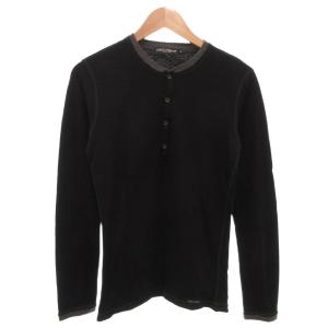 ヘンリーネックTシャツ カットソー バイカラー 長袖 48 黒 ブラック グレー /FF GY62