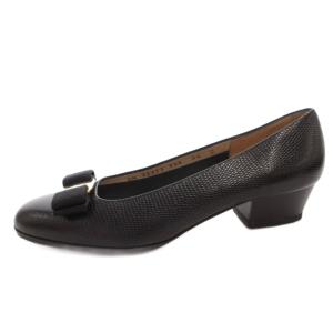 Salvatore Ferragamo ヴァラリボン パンプス ラウンドトゥ チャンキーヒール 5.5 黒 ブラック /FF GY62