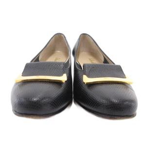 Salvatore Ferragamo パンプス シューズ ゴールド金具 リザード型押し 5 黒 ブラック /JS GY62