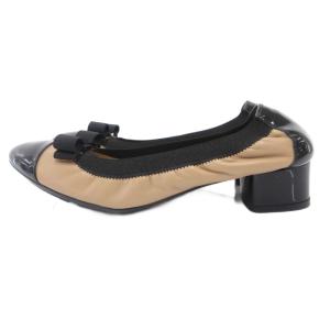 Salvatore Ferragamo MY FERRAGAMO ヴァラリボン パンプス チャンキーヒール バイカラー 23cm ベージュ 黒