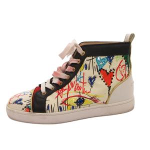 LOUIS FLAT PAT イラストパテント スニーカー シューズ ハイカット 総柄 39 マルチカラー