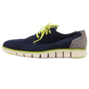 COLE HAAN 美品 ゼログランド ウイングチップシューズ スニーカー バイカラー 8.5 紺 ネイビー 蛍光イエロー