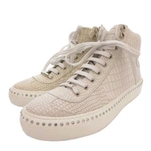 JIMMY CHOO スニーカー シューズ ハイカット クロコ型押し レザー レースアップ 43 白 ホワイト /FF GY62