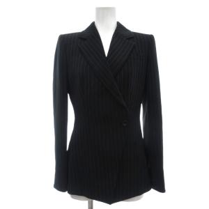 EMPORIO ARMANI セットアップスーツ 36 黒 ブラック ストライプ柄 テーラードジャケット パンツ センタープレス /ML