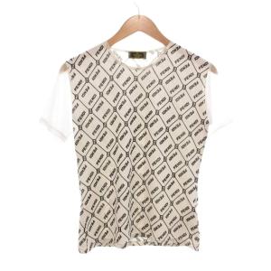 イタリア製 Tシャツ カットソー ロゴ柄 素材切替 半袖 シアー袖 白 ホワイト /NU GY62