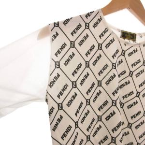 FENDI イタリア製 Tシャツ カットソー ロゴ柄 素材切替 半袖 シアー袖 白 ホワイト /NU GY62