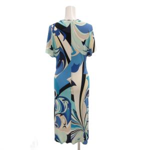 Emilio Pucci ワンピース 総柄 Vネック 半袖 ロング 38 青 ブルー /FF GY62