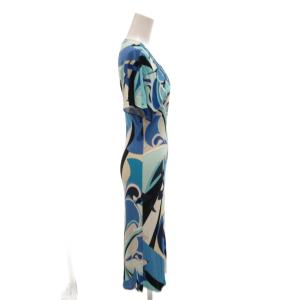 Emilio Pucci ワンピース 総柄 Vネック 半袖 ロング 38 青 ブルー /FF GY62