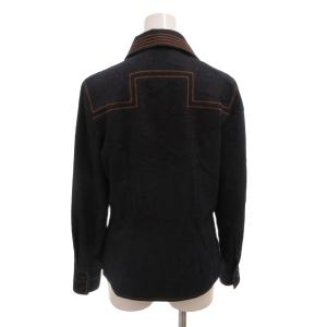 CELINE シャツジャケット オープンカラー ステッチ バイカラー ウール 36 紺 ネイビー /FF GY62
