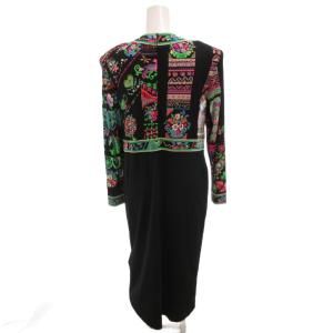 LEONARD FASHION ヴィンテージ ワンピース 花柄 七分袖 絹 シルク ロング 11AB3 黒 ブラック /FF
