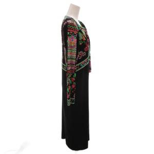 LEONARD FASHION ヴィンテージ ワンピース 花柄 七分袖 絹 シルク ロング 11AB3 黒 ブラック /FF