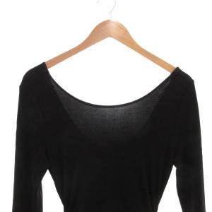CELINE ワンピース ドレス ギャザー ストレッチ 七分袖 ロング マキシ 38 黒 ブラック /FF GY62