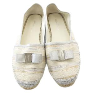 Salvatore Ferragamo エスパドリーユ ヴァラリボン フラットシューズ 9.5M アイボリー /SR GY62