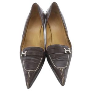 HERMES パンプス ポインテッドトゥ レザー 37 茶色 ブラウン /SR GY62
