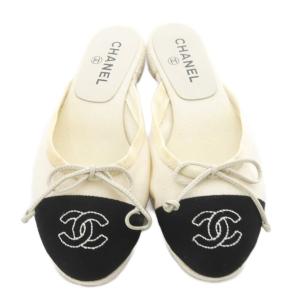 CHANEL エスパドリーユ サンダル 36 ホワイト ブラック