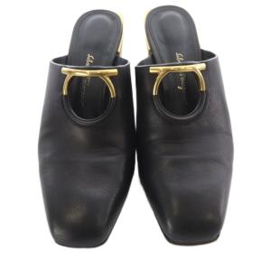 Salvatore Ferragamo サンダル レザーシューズ ヒール 6.5 黒 ブラック ゴールド色 /SR GY62
