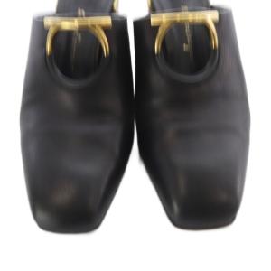 Salvatore Ferragamo サンダル レザーシューズ ヒール 6.5 黒 ブラック ゴールド色 /SR GY62