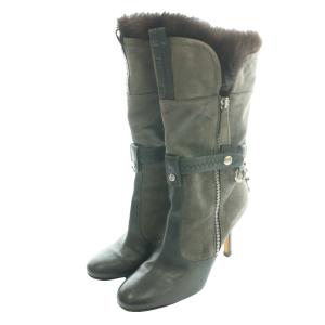DSQUARED2 フォックスファー スエード ミドルブーツ ロング 38 グレー /SS OS GY62