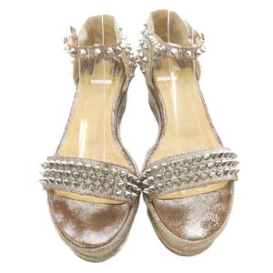 Christian Louboutin スタッズ エスパドリーユ サンダル ストラップ 36 シルバー色 ベージュ /SR GY62