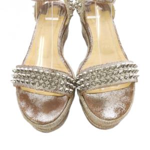 Christian Louboutin スタッズ エスパドリーユ サンダル ストラップ 36 シルバー色 ベージュ /SR GY62