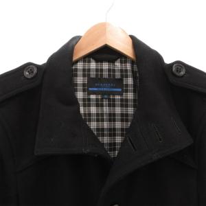 BURBERRY BLUE LABEL スタンドカラーコート チェスター 2WAY ウール ホースロゴ M 黒 ブラック /FF GY62