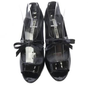 MANOLO BLAHNIK エナメル リボン サンダル ピンヒール 35 黒 ブラック /SR GY62