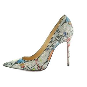 Christian Louboutin パンプス ポインテッドトゥ ハイヒール ピンヒール スパンコール 総柄 37.5 24.5cm シルバーカラー