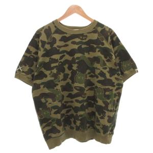 KAWS スウェット カットソー 半袖 カモフラ 迷彩 半袖 L 緑 グリーン /FF GY62