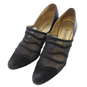 YVES SAINT LAURENT パンプス メッシュ レザー ポインテッドトゥ 35.5 黒 ブラック /TK GY62