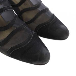 YVES SAINT LAURENT パンプス メッシュ レザー ポインテッドトゥ 35.5 黒 ブラック /TK GY62