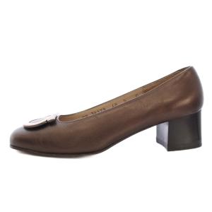 Salvatore Ferragamo ガンチーニ パンプス ラウンドトゥ レザー 5C 茶 ブラウン /TK GY62