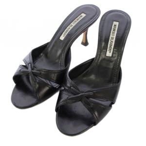 MANOLO BLAHNIK サンダル ミュール レザー 34.5 黒 ブラック /TK GY62