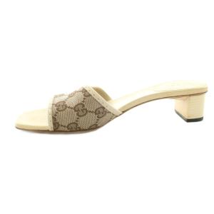 GUCCI サンダル GGキャンバス レザー チャンキーヒール 37 茶 ブラウン ベージュ /KU GY62