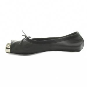 Alexander McQueen バレエシューズ パンプス レザー メタリック 切替 リボン 38 黒 ブラック /KU GY62