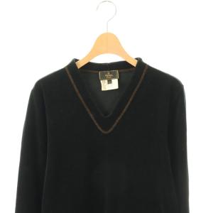 FENDI ベロア カットソー 長袖 Vネック コットン 42 黒 /NR GY62