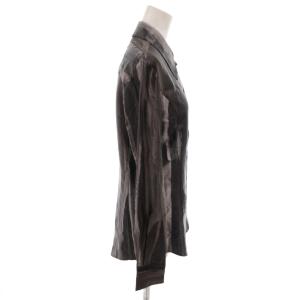 FENDI シャツ ブラウス 総柄 光沢 絹 シルク 長袖 38 グレー /FF GY62